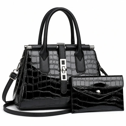 Gradient Crocodile Pattern Plutonium Leather Tote & Crossbody Set - Vero