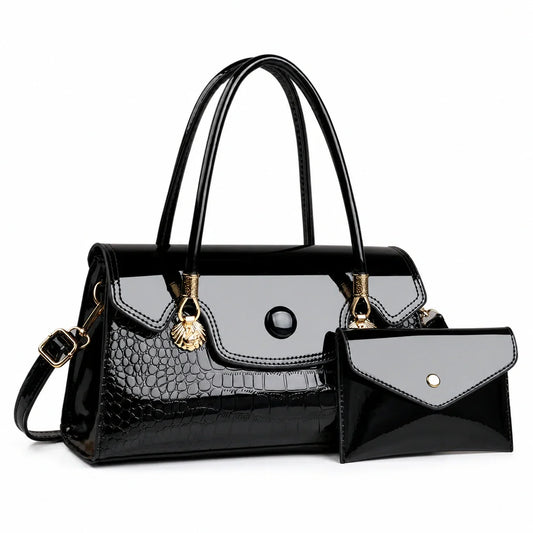 Crocodile Pattern Leather Crossbody Bag & Wallet Set - KIRA