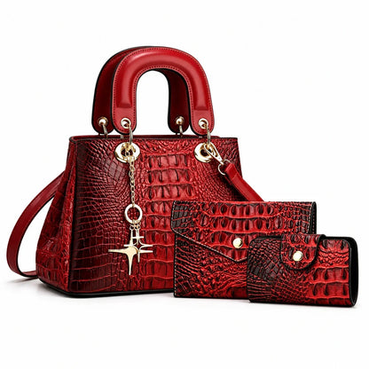 Crocodile-Embossed Leather Bag Set - Vex