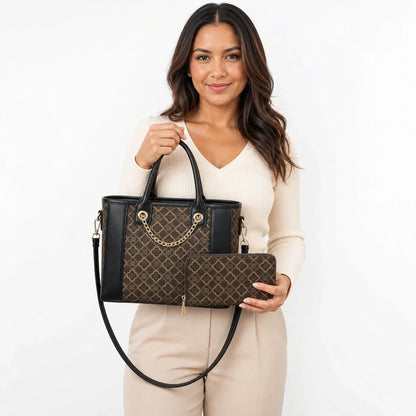 Printed Leather Tote Bag Set - Aria